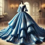 DALL·E 2025-01-31 16.46.15 - A mesmerizing full-length blue ball gown displayed on a mannequin. The gown is a royal sapphire blue shade, crafted from luxurious satin and layered o