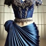 DALL·E 2025-01-31 17.35.25 - A breathtaking draped saree with a corset blouse, designed for an hourglass body type, displayed on a mannequin. The saree is a rich royal blue satin